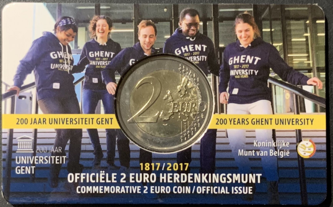 紫瑗钱币—微拍第121期  比利时 2017年 根特大学成立200周年 2欧元 纪念币 官方卡装 