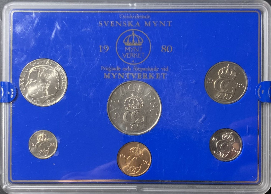 紫瑗钱币—微拍第121期  瑞典 1980年 流通币 5欧尔—5克朗 6枚套 原厂盒