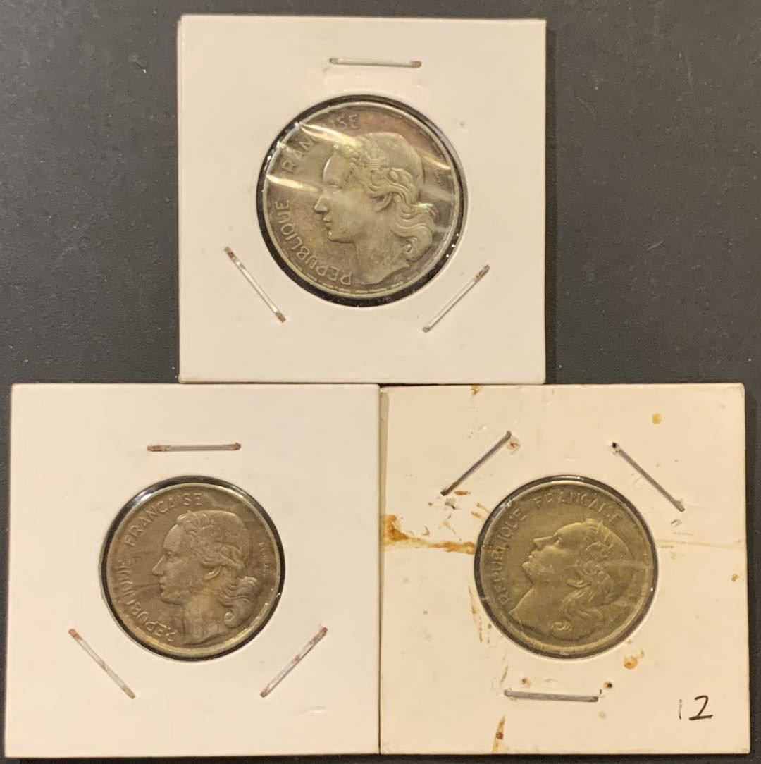 紫瑗钱币—微拍第121期  法国 第五共和国 20 50法郎 黄铜 3枚一组