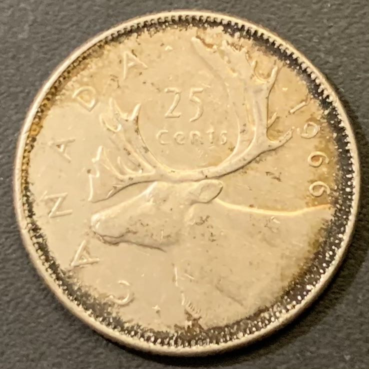 紫瑗钱币—微拍第121期  加拿大 1966年 伊丽莎白 驯鹿 25分 5.88克 0.8银