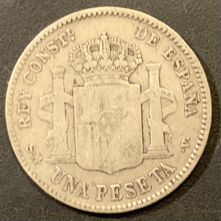 紫瑗钱币—微拍第121期  西班牙 1903年 阿方索13世 少年头 1比塞塔 5克 0.835银