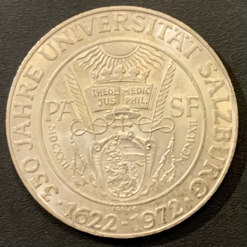 紫瑗钱币—微拍第121期  奥地利 1972年 萨尔兹堡大学350周年 50先令 20克 0.9银 UNC