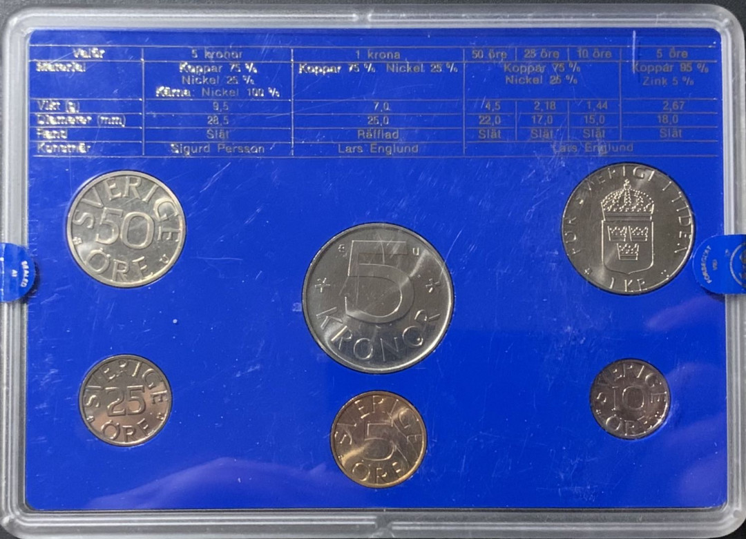 紫瑗钱币—微拍第121期  瑞典 1983年 流通币 5欧尔—5克朗 6枚套 原厂盒