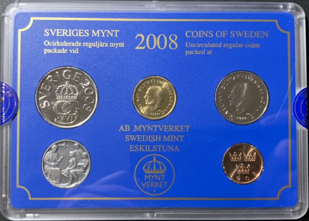紫瑗钱币—微拍第121期  瑞典 2008年 流通币 50欧尔—10克朗 5枚套 原厂盒