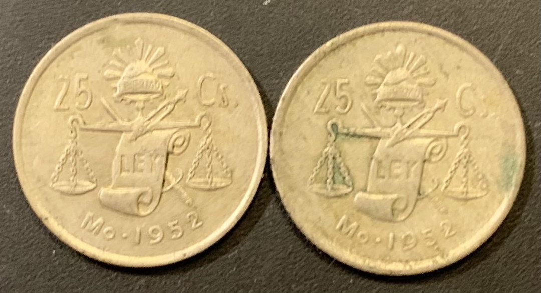 紫瑗钱币—微拍第121期  墨西哥 1952年  天平 25分  银币 2枚一组