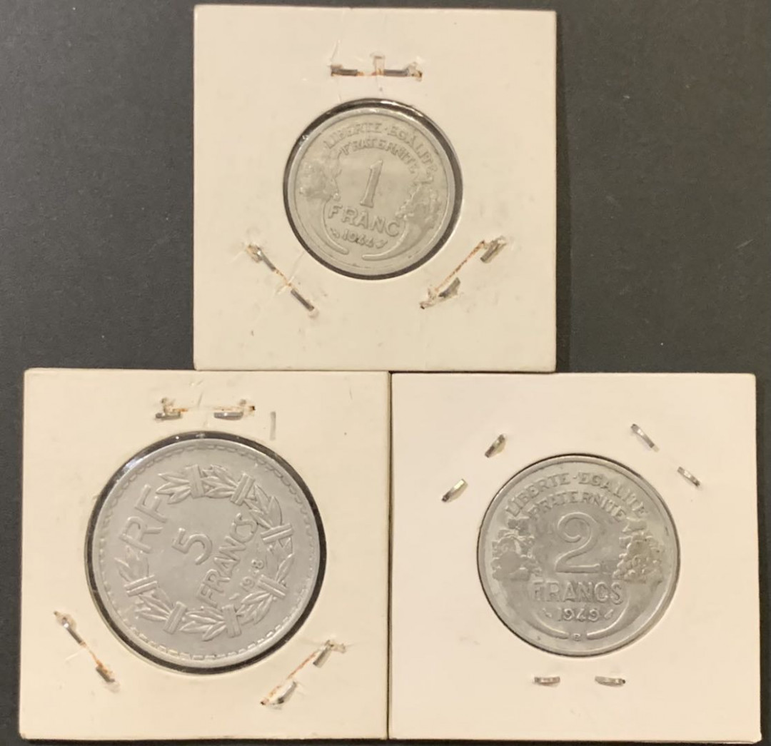 紫瑗钱币—微拍第121期  法国 第四共和国 1 2 5 法郎 铝币 3枚一组