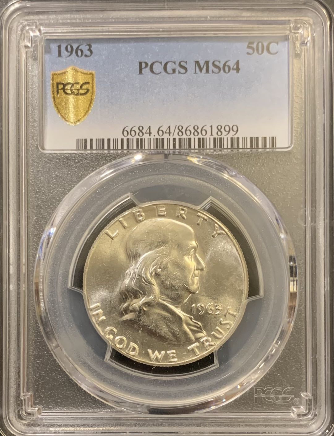 紫瑗钱币—微拍第121期  美国 1963年 富兰克林 50美分 半美元 12.5克 0.9银 PCGS MS64