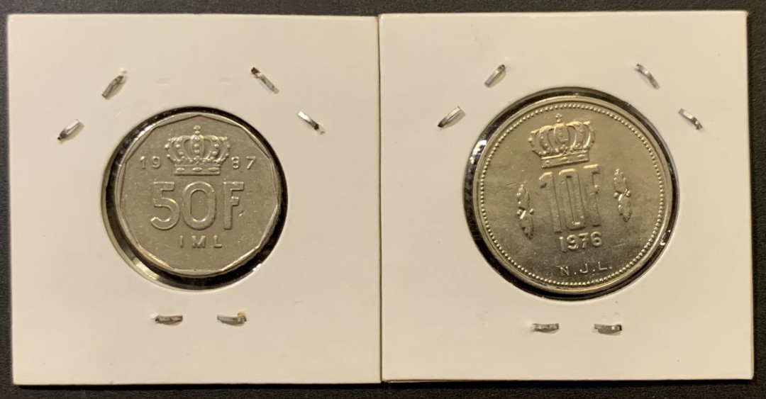 紫瑗钱币—微拍第121期  卢森堡 欧元之前货币 10 50法郎 2枚一组