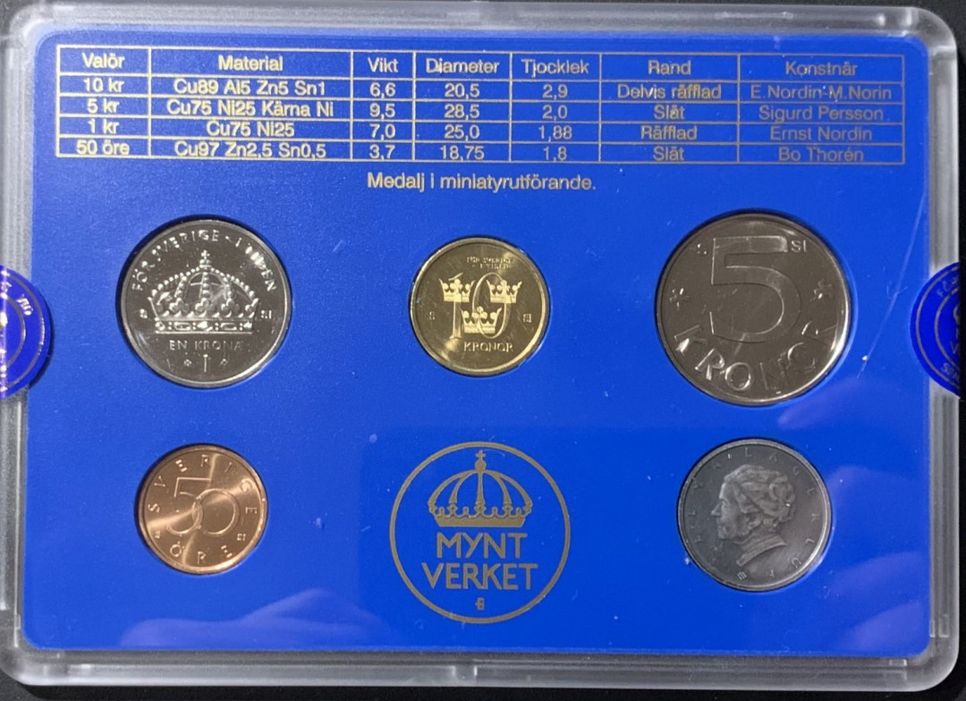 紫瑗钱币—微拍第121期  瑞典 2008年 流通币 50欧尔—10克朗 5枚套 原厂盒