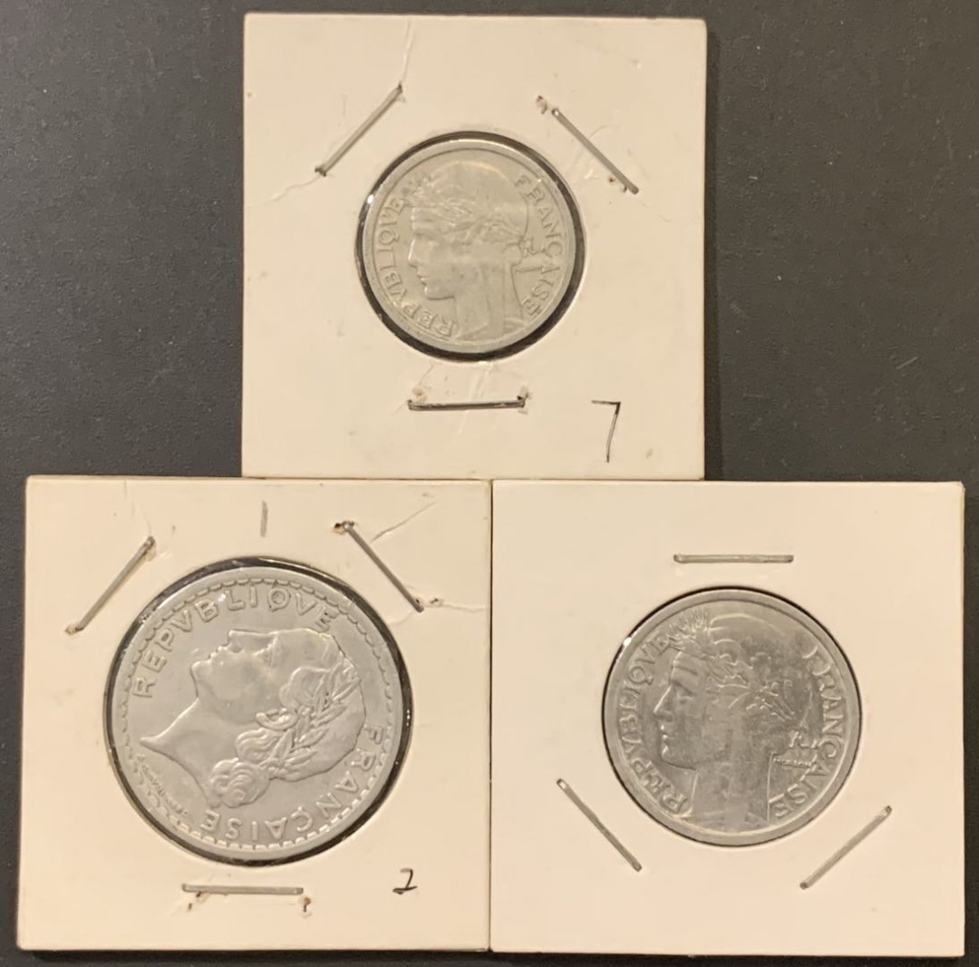 紫瑗钱币—微拍第121期  法国 第四共和国 1 2 5 法郎 铝币 3枚一组