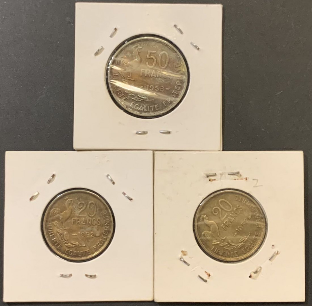 紫瑗钱币—微拍第121期  法国 第五共和国 20 50法郎 黄铜 3枚一组