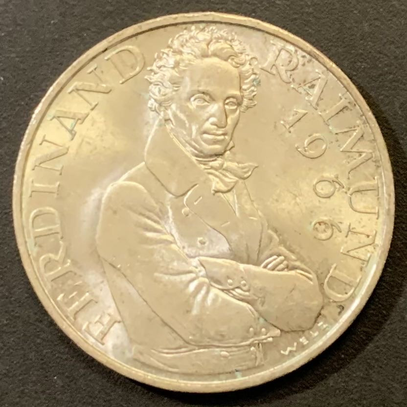 紫瑗钱币—微拍第121期  奥地利 1966年 费迪南雷蒙德逝世130周年 25先令 13克 0.8银 UNC