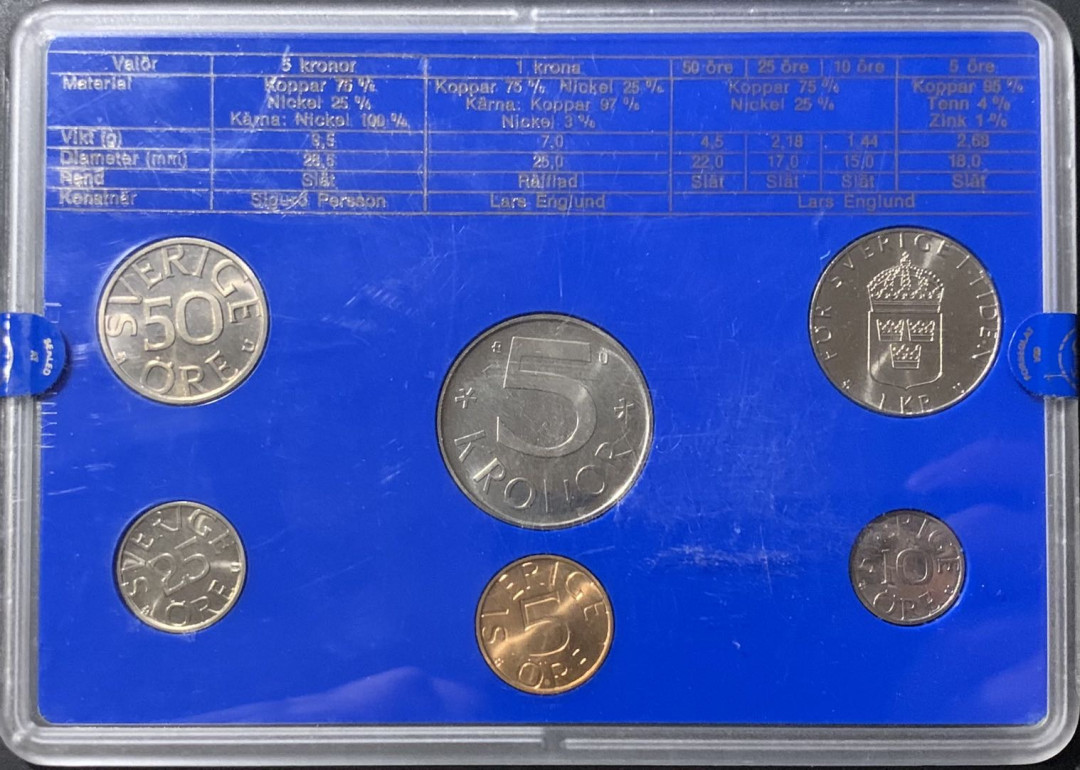 紫瑗钱币—微拍第121期  瑞典 1980年 流通币 5欧尔—5克朗 6枚套 原厂盒