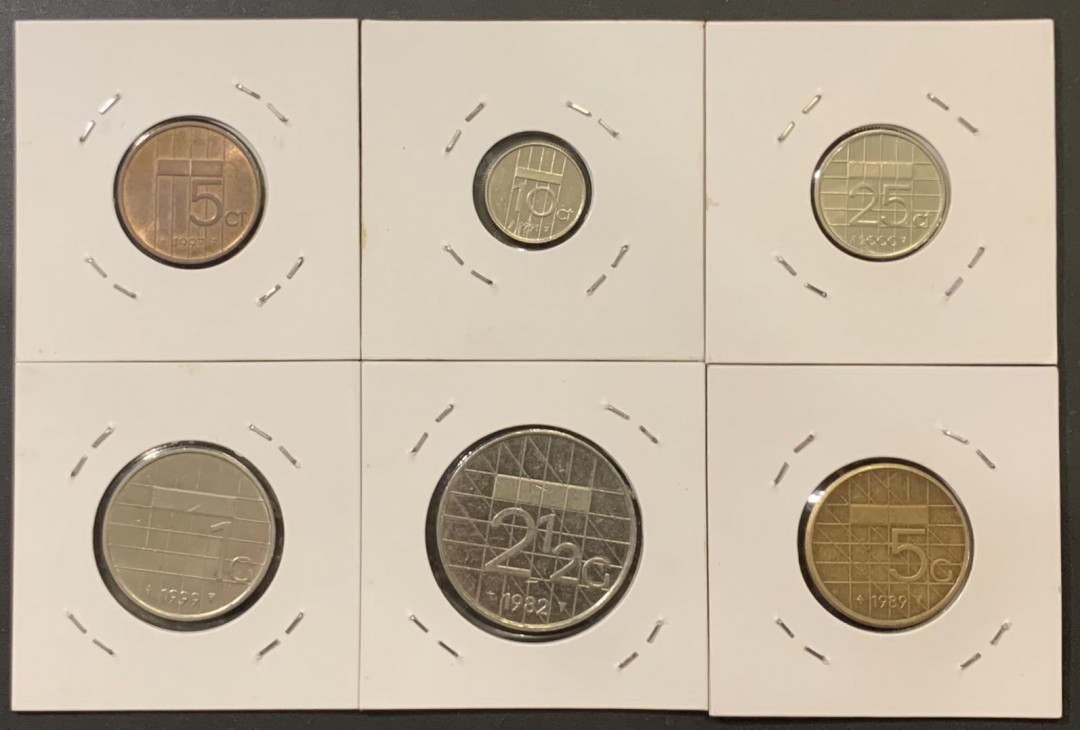 紫瑗钱币—微拍第121期  荷兰 欧元之前 流通币 5分—5盾 6枚一套