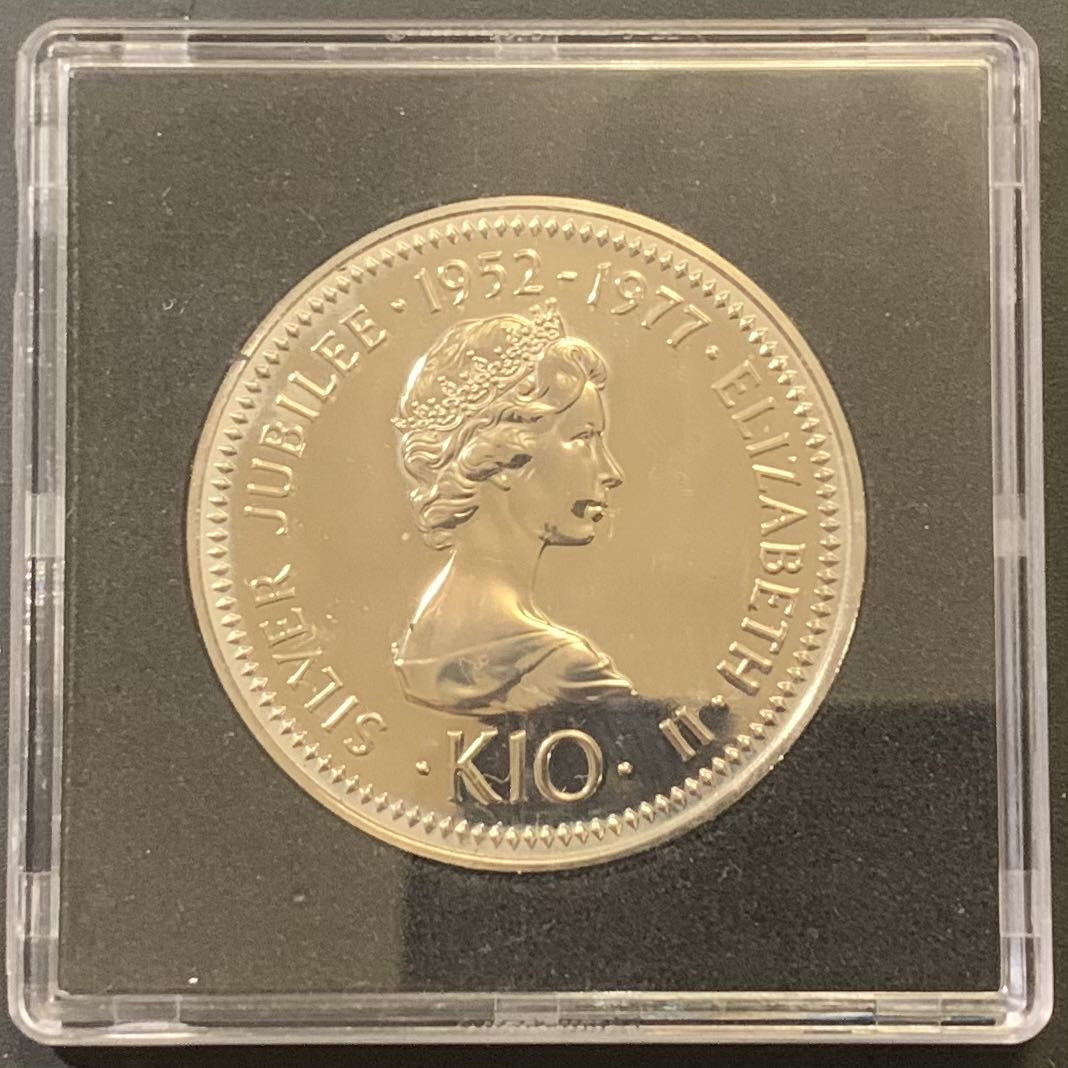 紫瑗钱币—微拍第121期  巴布亚新几内亚 1977年 伊丽莎白二世 银婚 10基娜 纪念币 镍币 （发行量603枚） 少