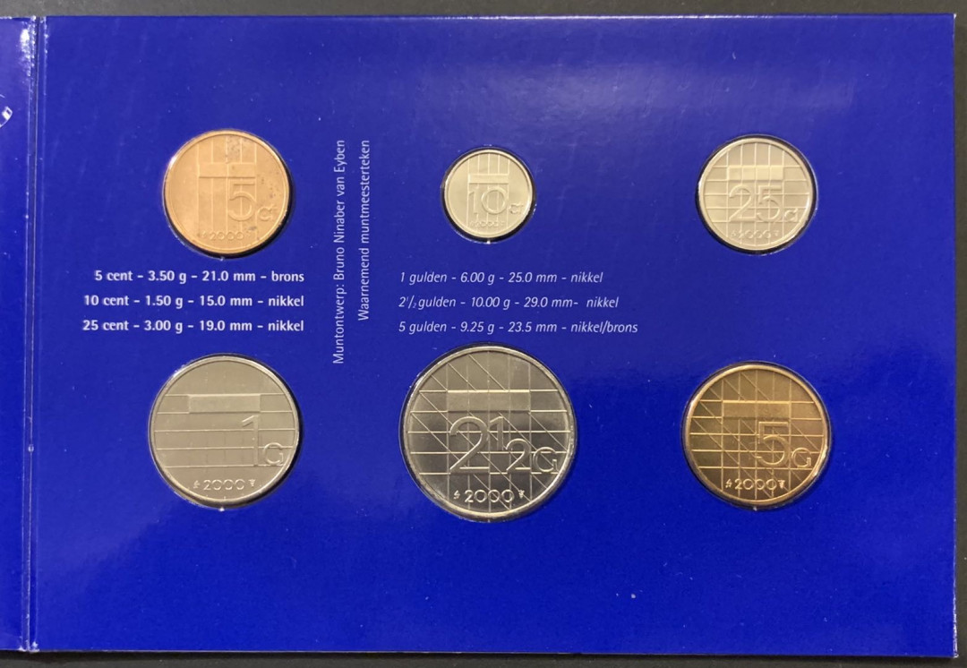 紫瑗钱币—微拍第121期  荷兰 2000年 最后的荷兰盾 6枚全套 官方卡装