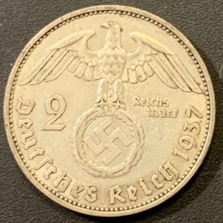 紫瑗钱币—微拍第121期  德国 1937年 A版 兴登堡 2马克 8克 0.625银 