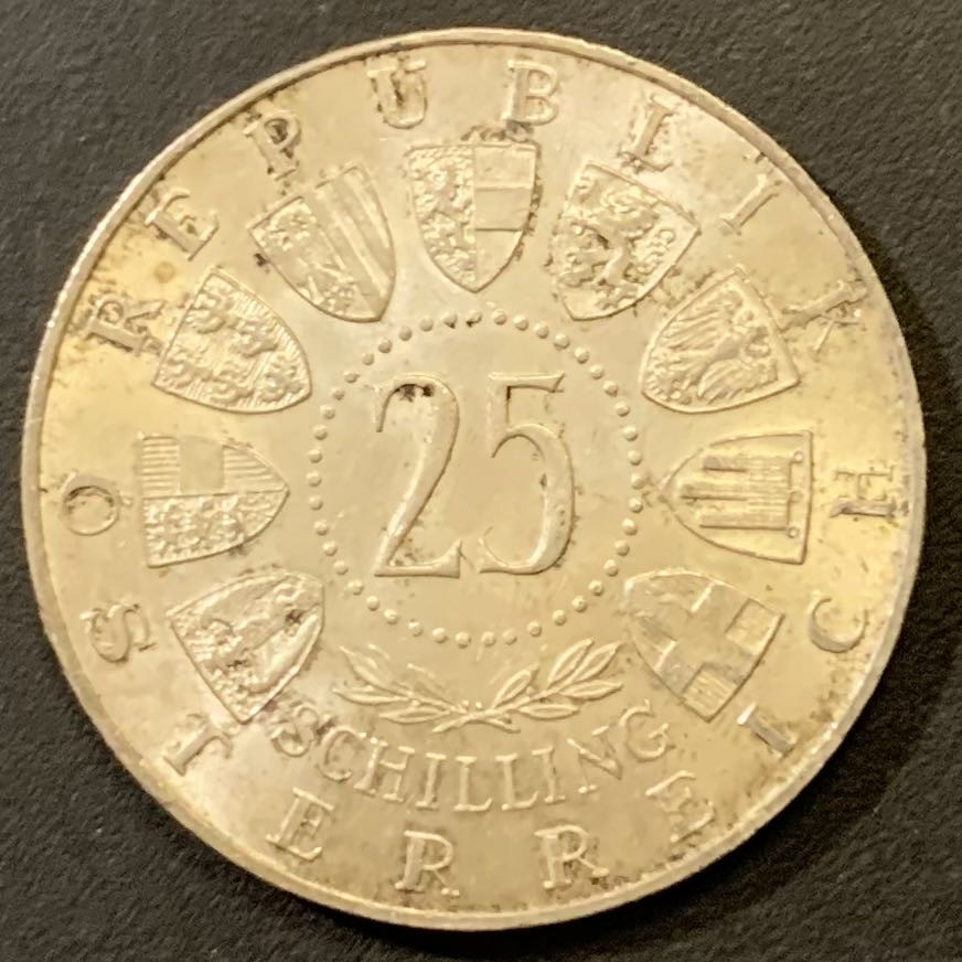 紫瑗钱币—微拍第121期  奥地利 1958年 化学家奥尔诞辰100周年 25先令 13克 0.8银