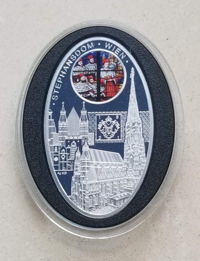 【随心拍&Getcoins】钱币拍卖第七十六期～ 纽埃2010年维也纳斯蒂芬教堂椭圆双面彩色银币