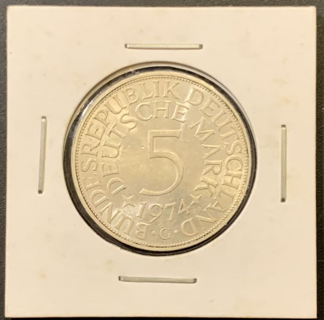 紫瑗钱币—微拍第121期  德国 1974年  G厂 流通 5马克 11.2克 0.625银 UNC