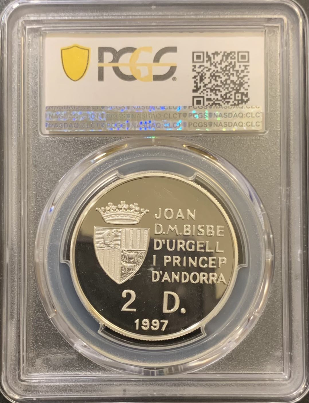 紫瑗钱币—微拍第121期  安道尔 1997年 速度雪橇 2第纳尔 20克 0.925银 PCGS PR69 DCAM