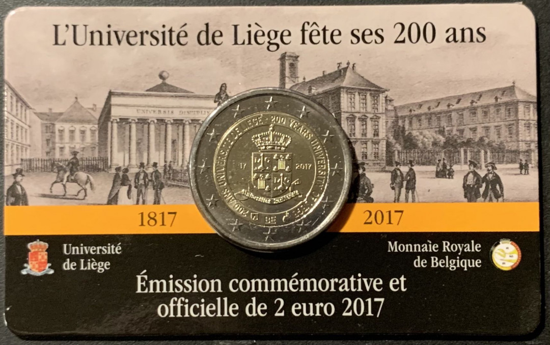 紫瑗钱币—微拍第121期  比利时 2017年 列日大学成立200周年 2欧元 纪念币 官方卡装 