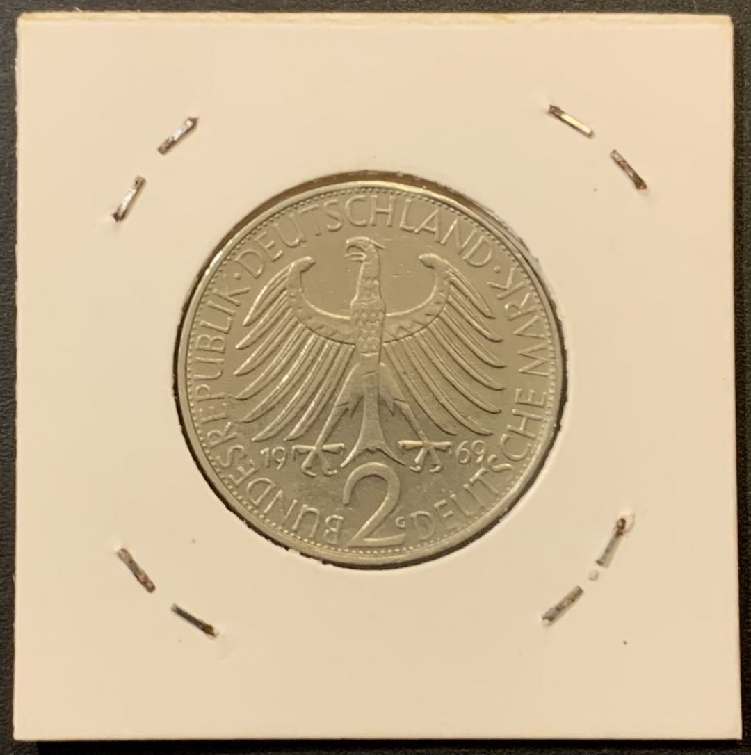 紫瑗钱币—微拍第121期  德国 1969年 卡尔 马克思 2马克 镍币 总筋