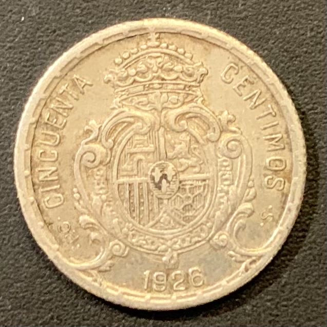 紫瑗钱币—微拍第121期  西班牙 1926年 阿方索十三世 50分 2.5克 0.835银