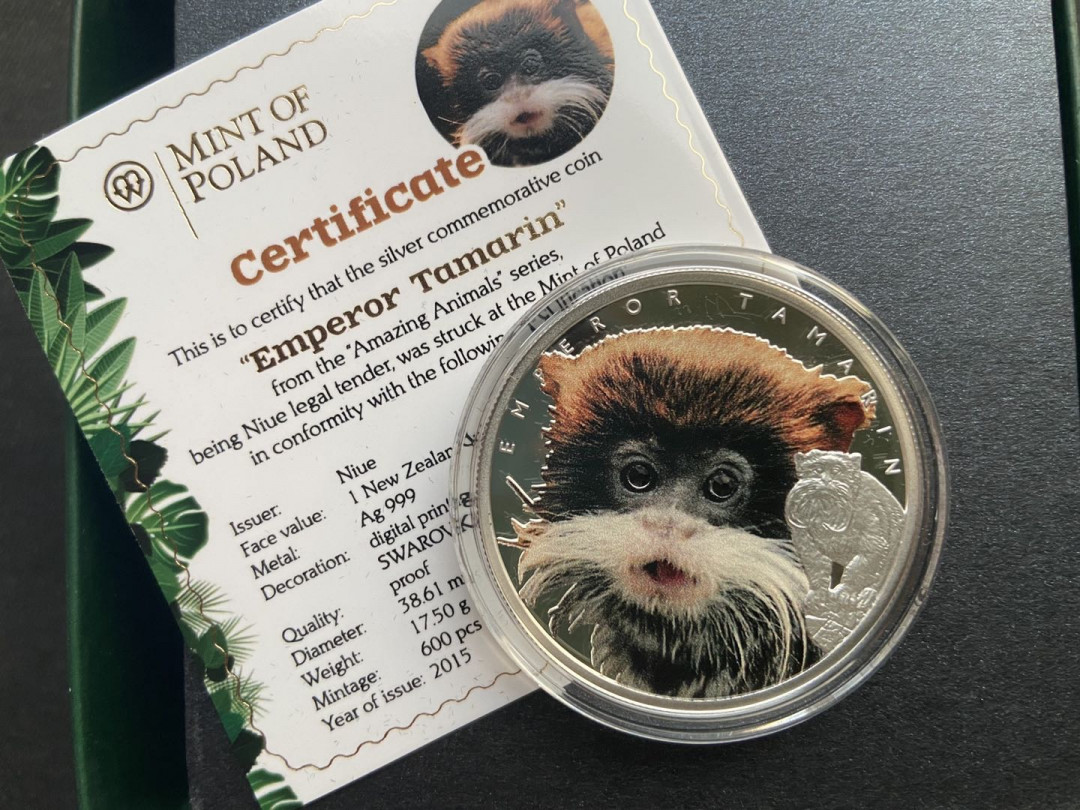 【币观天下】第130场钱币拍卖～ 纽埃2015年1元 神奇动物 皇狨猴 银币【盒证】