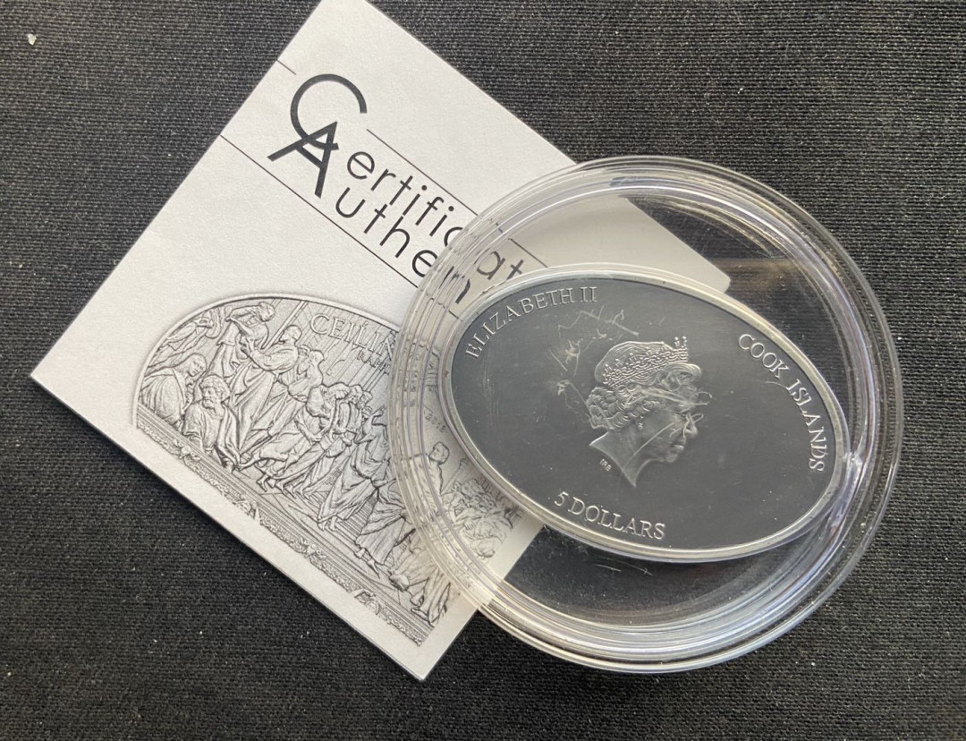 【币观天下】第130场钱币拍卖～ 库克2013年壁画纳米芯片镶嵌仿古银币