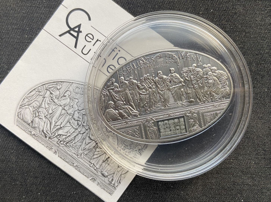 【币观天下】第130场钱币拍卖～ 库克2013年壁画纳米芯片镶嵌仿古银币