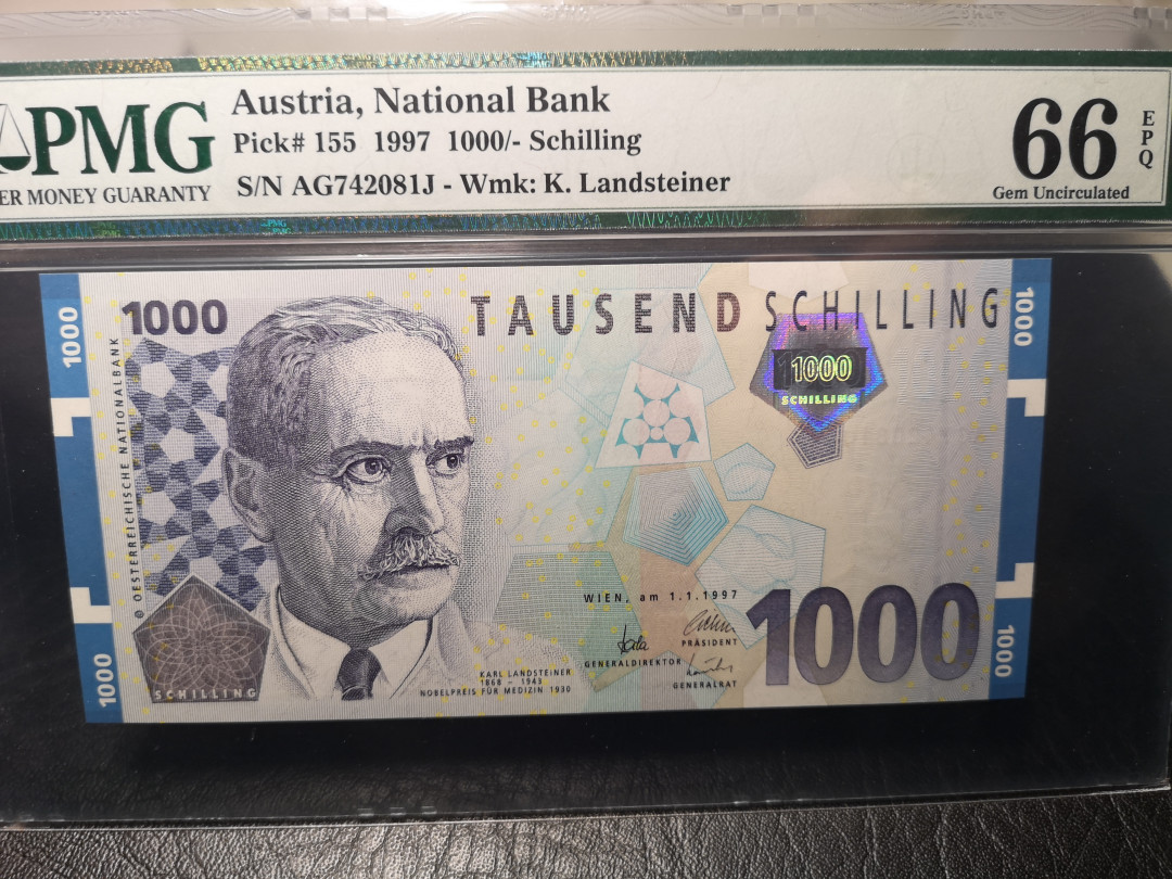 《外钞收藏家》第九十二期 精品拍卖 奥地利1997年1000先令 pmg66