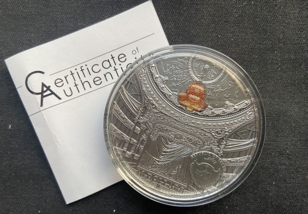 【币观天下】第130场钱币拍卖～ 帕劳2014年歌剧院1巴黎歌剧院2盎司镶水晶仿古银币