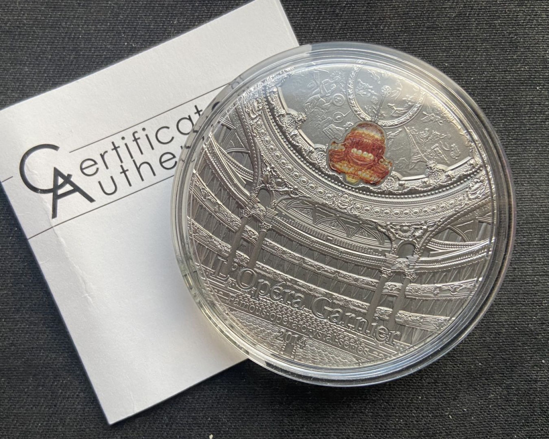 【币观天下】第130场钱币拍卖～ 帕劳2014年歌剧院1巴黎歌剧院2盎司镶水晶仿古银币