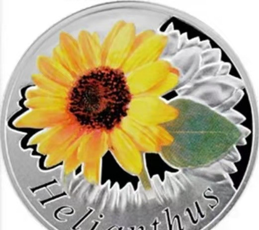 【币观天下】第130场钱币拍卖～ 【白俄罗斯】白俄罗斯2013年10卢布，世界名花系列(7) ---金向日葵 双面彩色精制银币