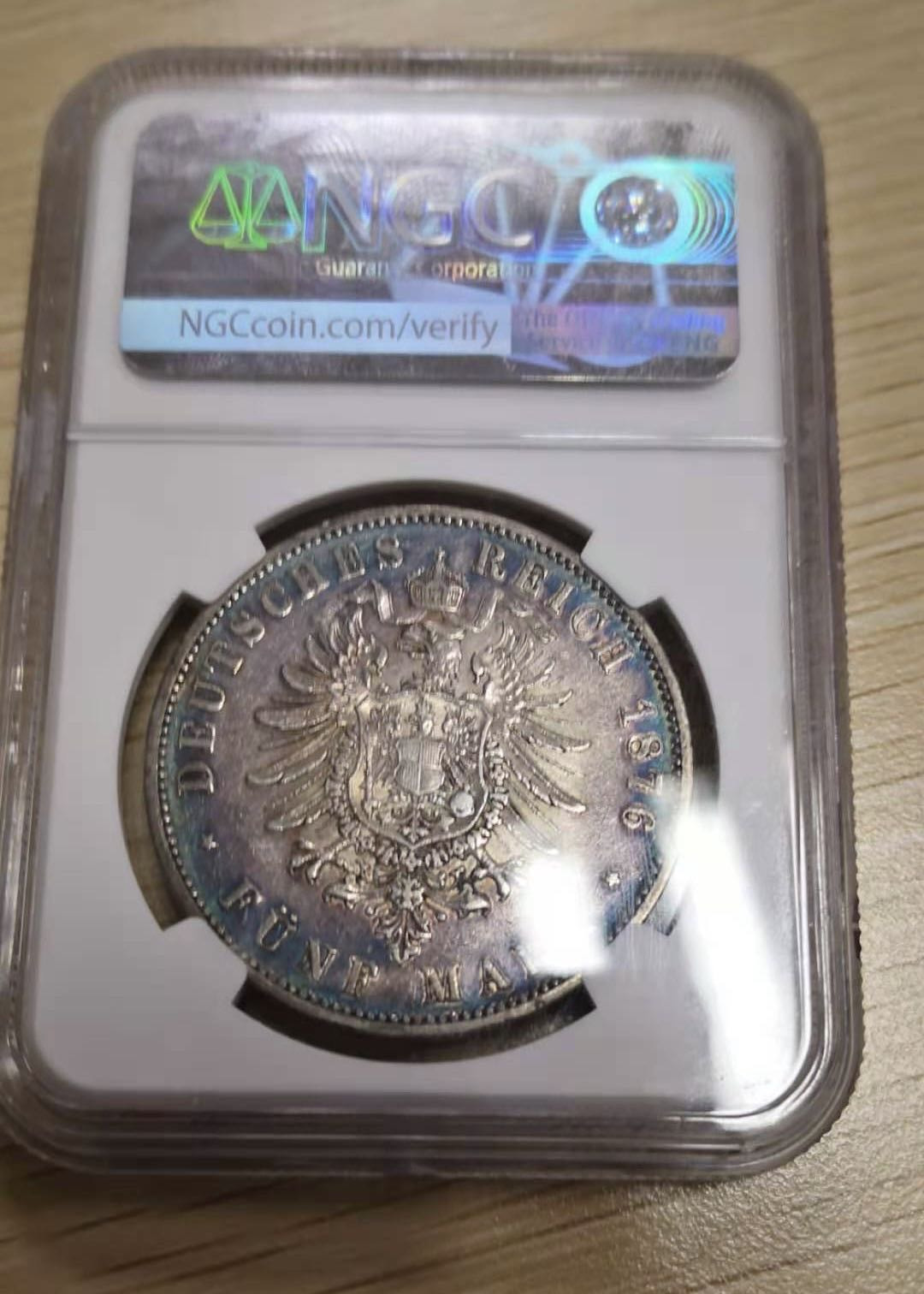 【币观天下】第130场钱币拍卖～ 1876年德国普鲁士威廉一世五马克彩浆美品