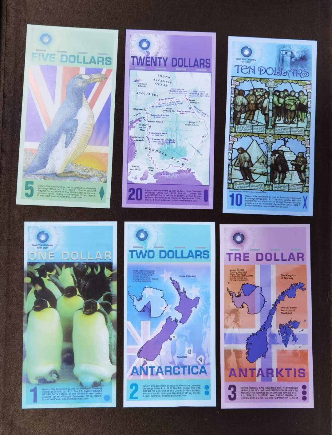 北京马甸外币专卖微拍第三十一期，纸币专场，陆续上新，欢迎光临 南极钞6枚/套，品相如图，全新