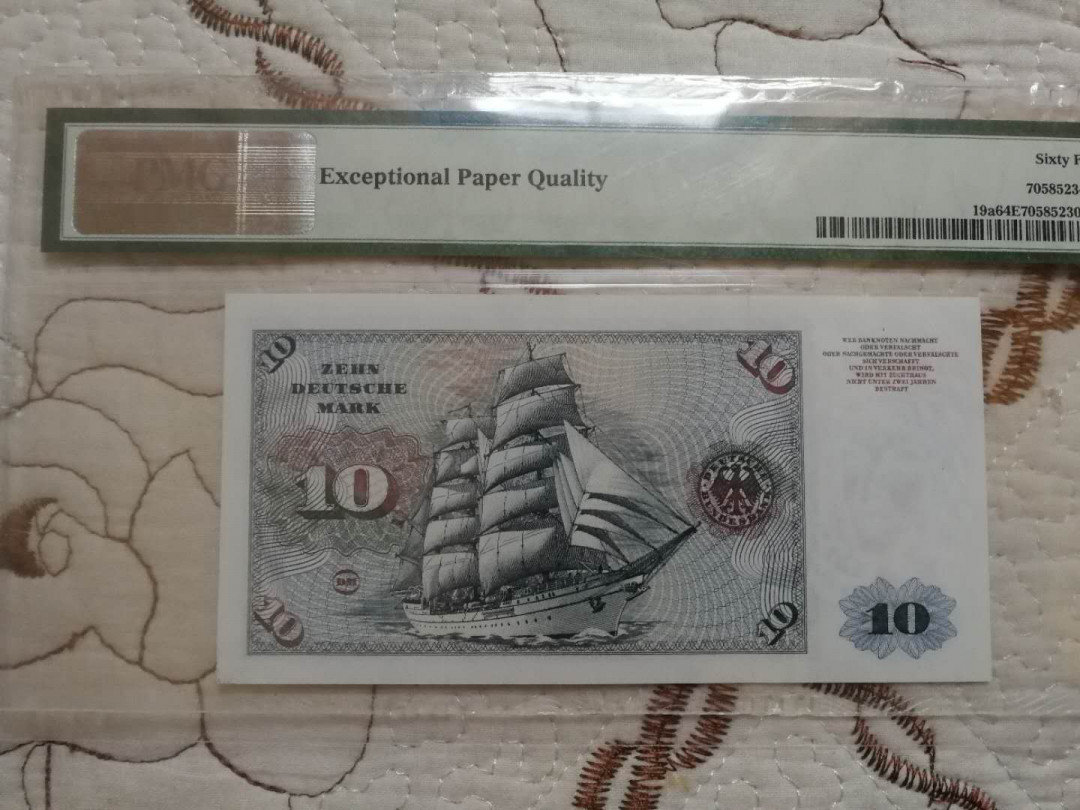 【鲸贝乐淘·外币】千字文·第“世禄侈富，车驾肥轻”号拍卖 【德国🇩🇪 】初版 德国1960年10马克 绝品，PMG64E 