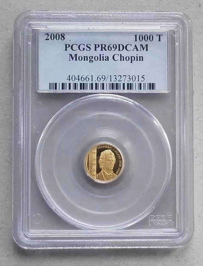 【随心拍&Getcoins】钱币拍卖第七十七期～ 蒙古2008年肖邦1/25盎司金币PCGS评级币