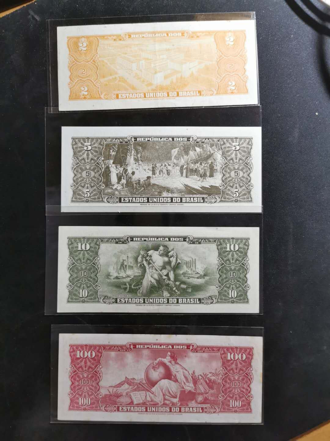 【鲸贝乐淘】千字文·第“策功茂实，勒碑刻铭”号拍卖 【巴西🇧🇷 】美国保安公司印制，2.5.10.100四张，品相如图，AUNC 