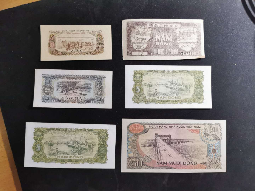 【鲸贝乐淘】千字文·第“策功茂实，勒碑刻铭”号拍卖 【越南🇻🇳 】6张，品相如图，1948年5盾解放区草纸币AUNC ，无折痕