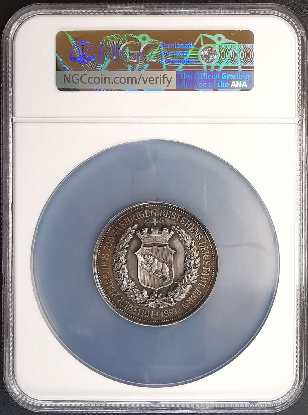 凡希社世界钱币微拍第一百四十二期 荐！1891伯尔尼建城700周年纪念银章NGC-MS63