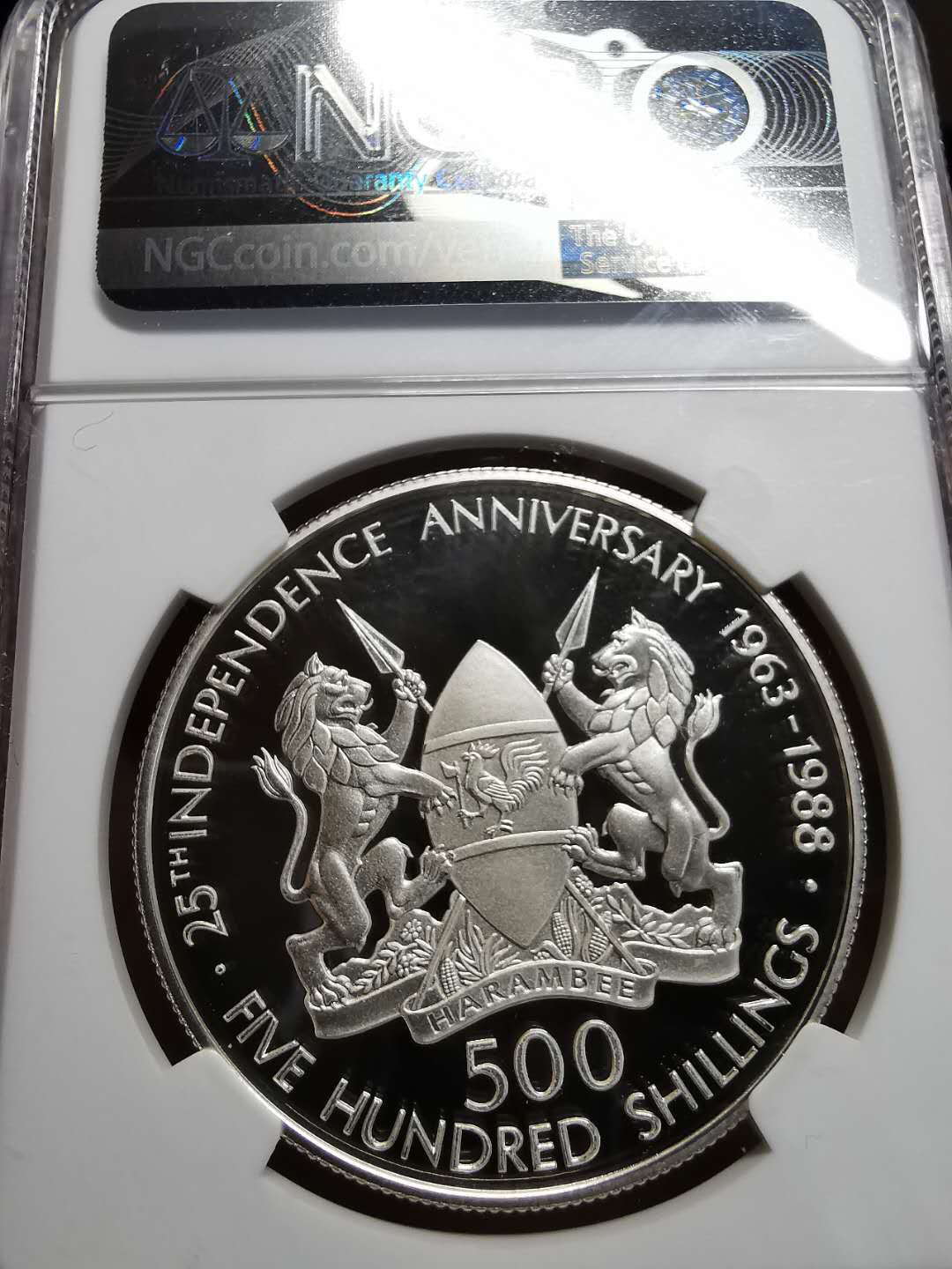 凡希社世界钱币微拍第一百四十二期 荐！1988肯尼亚独立纪念大银NGC-PF70UC顶级品！