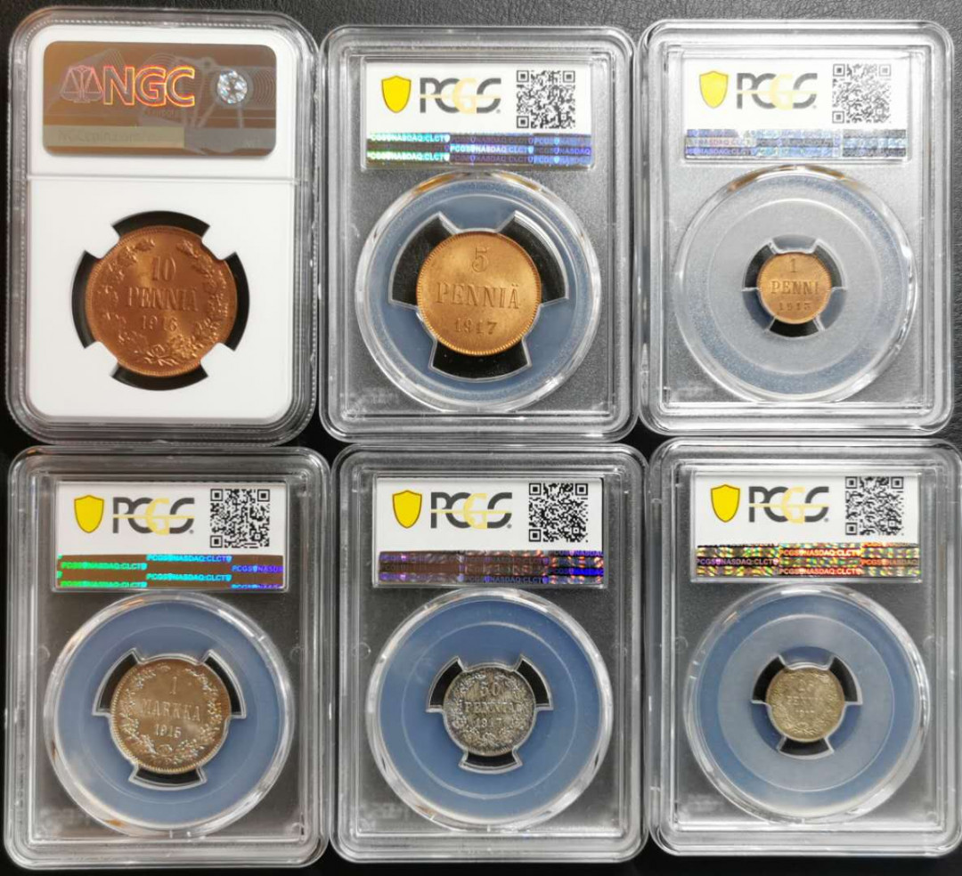 凡希社世界钱币微拍第一百四十二期 俄占芬兰银铜六枚顶级品NGC/PCGS64-67