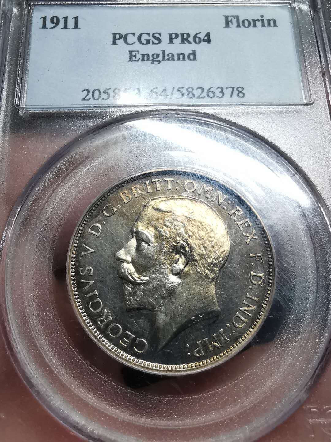 凡希社世界钱币微拍第一百四十二期 1911英国乔五佛罗林精铸PCGS-PF64原味品！