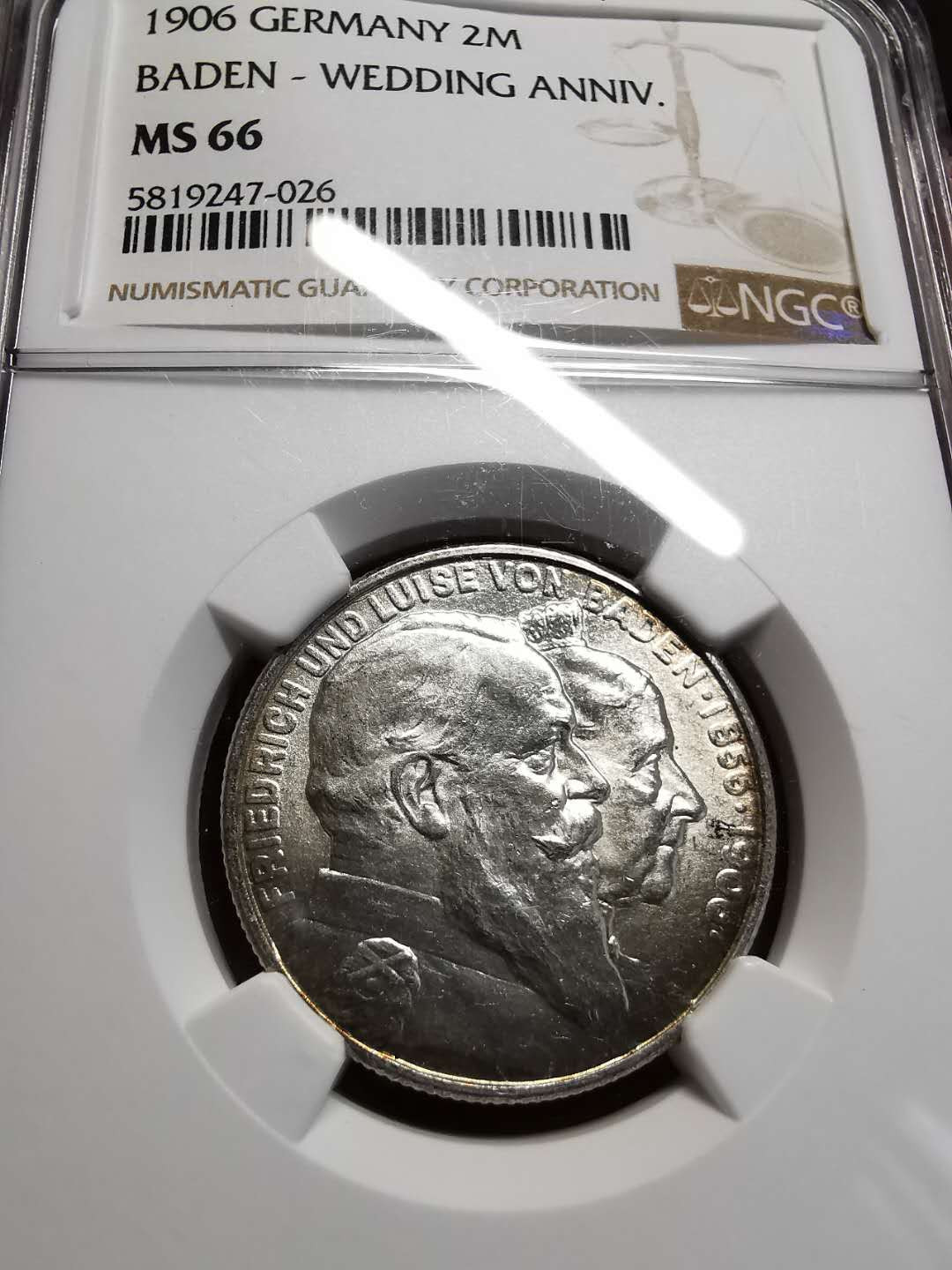 凡希社世界钱币微拍第一百四十二期 德国巴登2马克一对NGC-MS66顶级品！