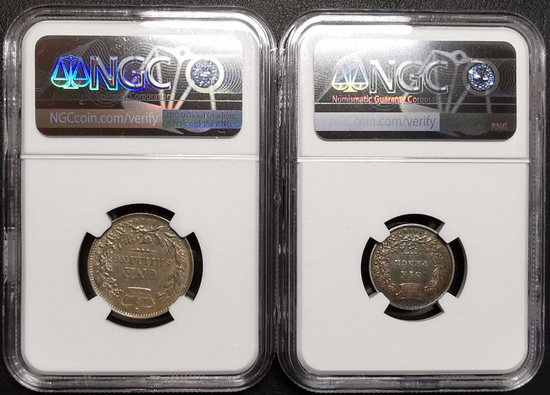 凡希社世界钱币微拍第一百四十二期 英国小维6D/1S一对NGC-AU53/MS62