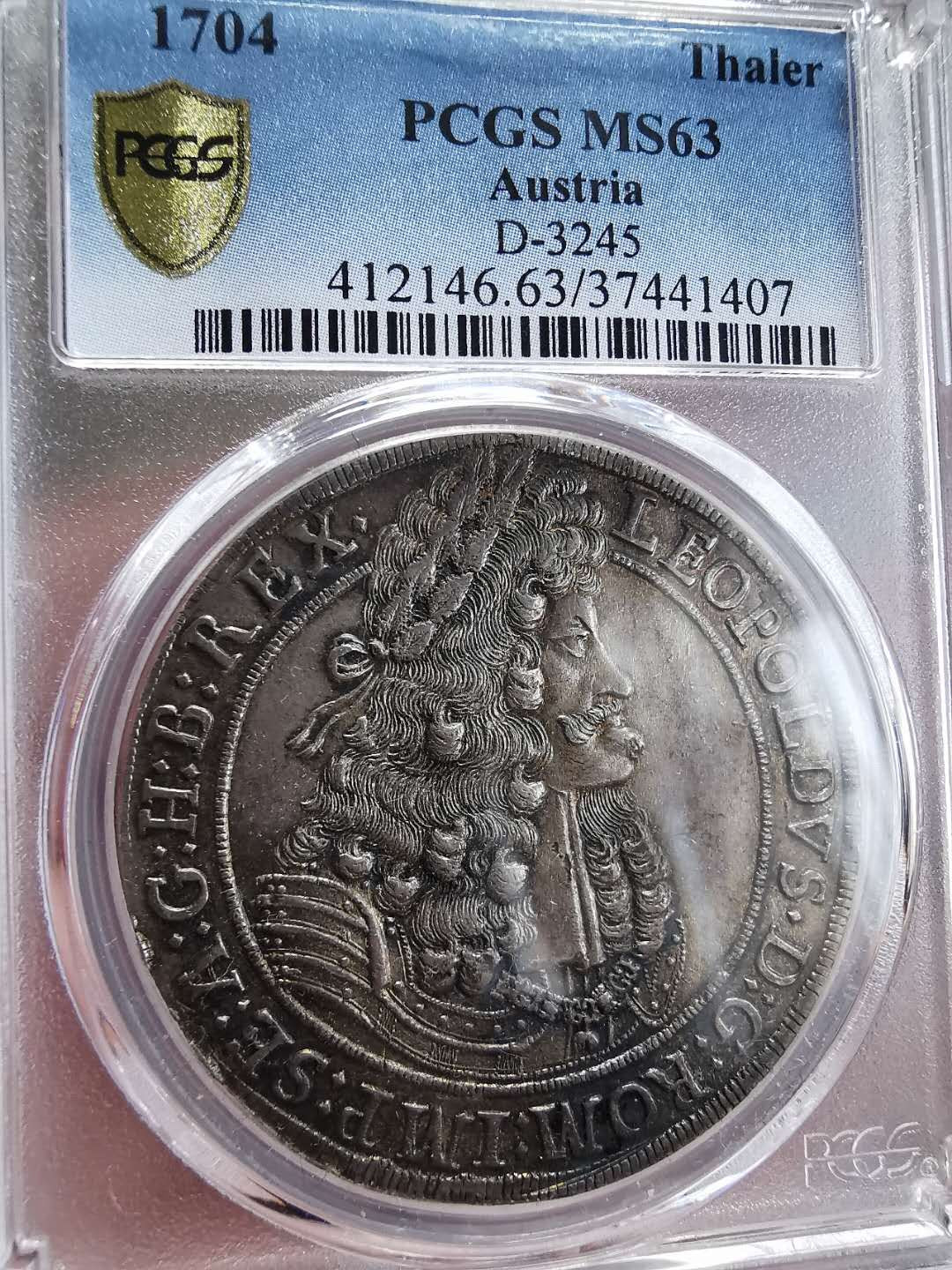 凡希社世界钱币微拍第一百四十二期 荐！1704神罗利奥波德一世泰勒大银PCGS-MS63深五彩收藏级！