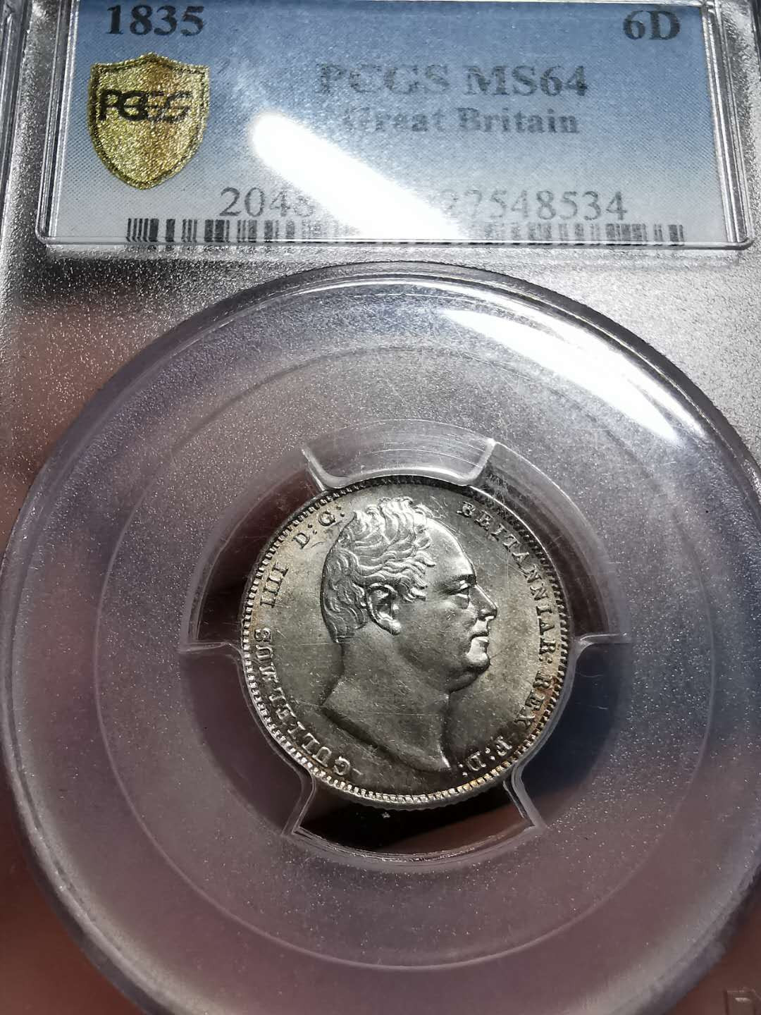 凡希社世界钱币微拍第一百四十二期 1835英国威四6便士PCGS-MS64收藏级！