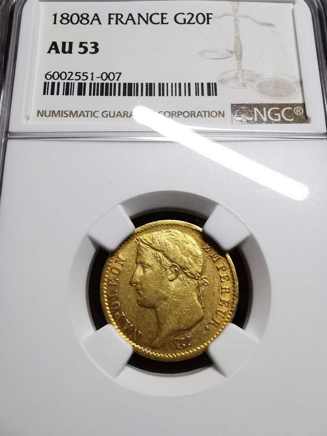 凡希社世界钱币微拍第一百四十二期 1808A法国拿破仑20法郎金币NGC-AU53